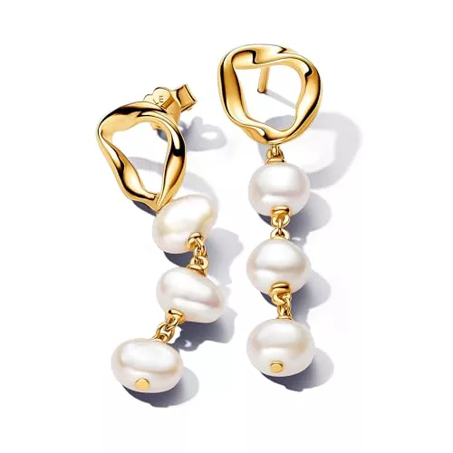 PANDORA Essence Pendientes de botón chapados en oro de 14 quilates con perla blanca cultivada de agua dulce tratada