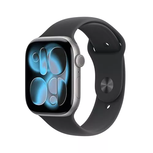 Apple Watch Series 11 GPS con Caja de Aluminio en Gris Espacial de 46 mm y Correa Deportiva Negra-Talla M/L.Calidad del Sueño,monitores de entreno y Salud,Pantalla Siempre Activa, Resistencia al Agua