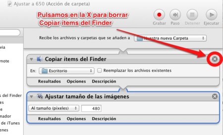 Eliminamos Copiar items del Finder, ya que no lo necesitamos.