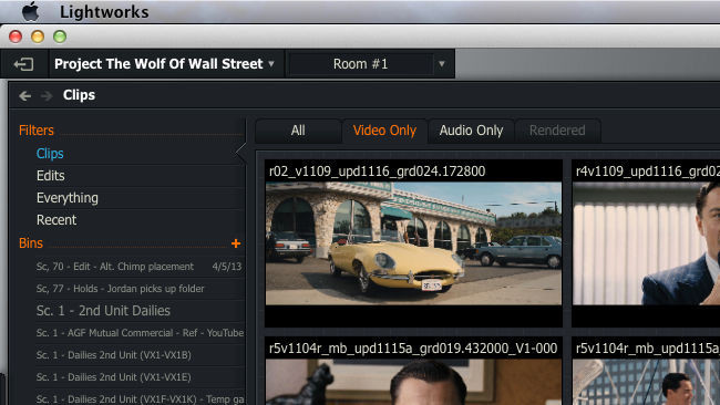Interfaz de Lightworks para Mac OS X