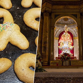 San Fermín Txikito pasea por Pamplona con una rosquilla en la mano: es el piporropil, un desconocido dulce navarro 