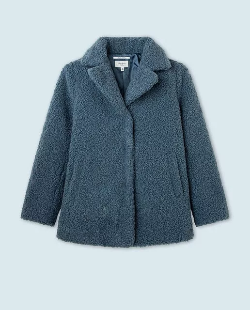 ABRIGO DE NIÑA TIPO SHERLING EN AZUL