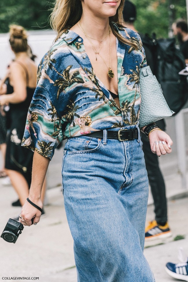Nyfw New York Fashion Week Ss17 Street Style Outfits Collage Vintage Denim Skirt Tropical Shirt 1 1600x2400