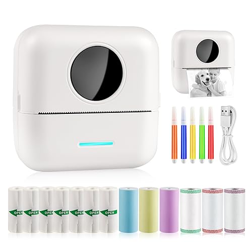GuKKK Mini Impresora para Movil, Impresora Fotográfica, Portátil Impresora Termica, BT Inalámbrico Impresora Térmica con 13 Rollos de Pape, para Movil Impresora Fotos, para Lista Fotos Nota (A)