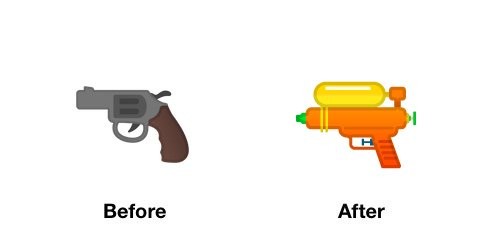 Pistol Emoji Android P Before After