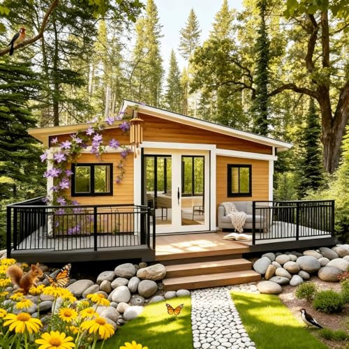 Tiny Home for Sale - Cabina plegable prefabricada de 20 pies y 40 pies, kit de casa móvil modular con 2-4 dormitorios, 1 cocina abierta y baño para exteriores o fuera de la red, casas expandibles para