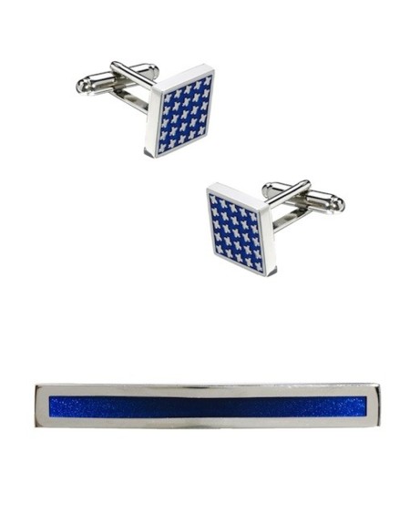 alfiler y gemelos azul de asos