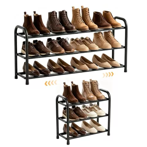 ENJOYBASICS Zapatero 3 Niveles Extensible, Shoe Rack, 45-83 cm, Negro
