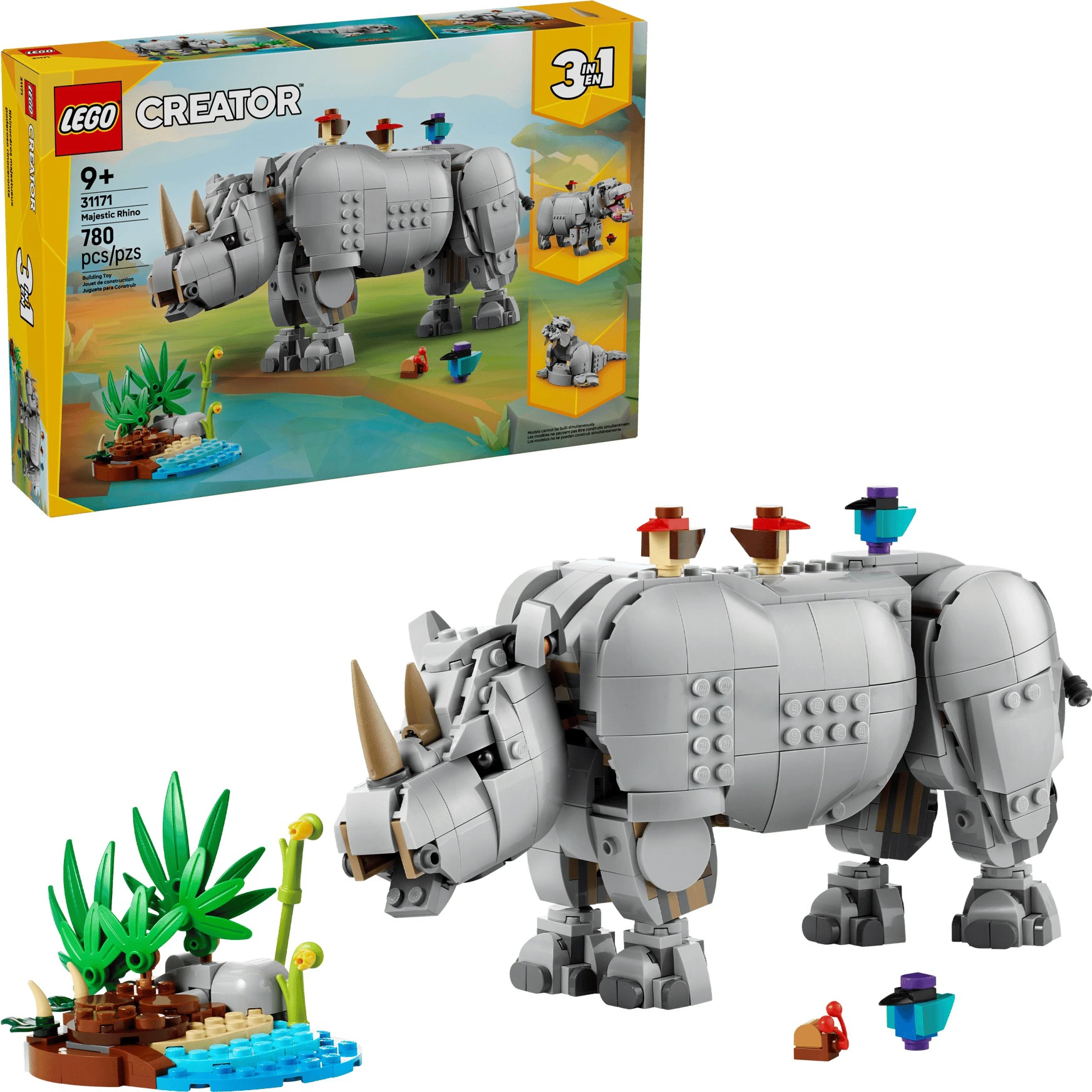 LEGO® Fauna Salvaje: Poderoso Rinoceronte con Pájaros
