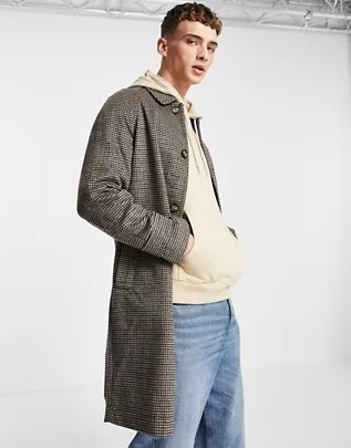 Abrigo en mezcla de lana con diseño a cuadros marrones de ASOS DESIGN