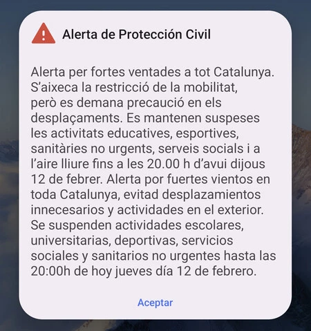Mensaje de ES-Alert recibido el jueves