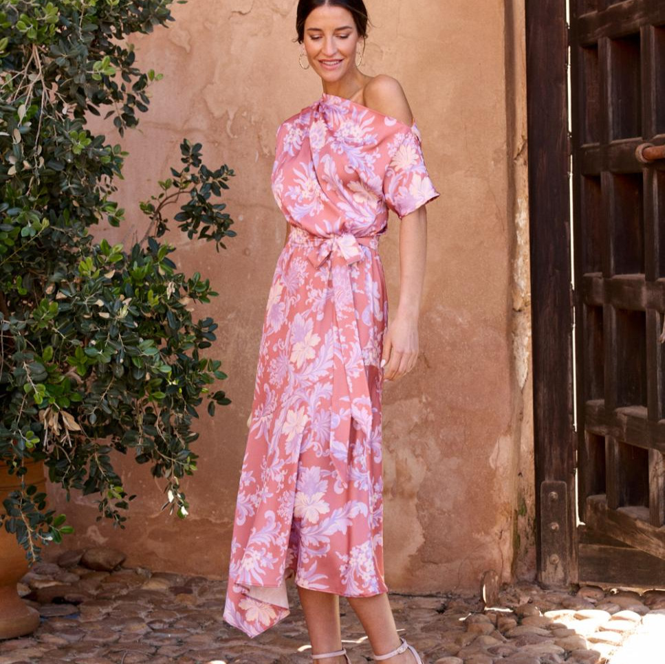 Vestido midi estampado con cinturón a juego Polin et Moi