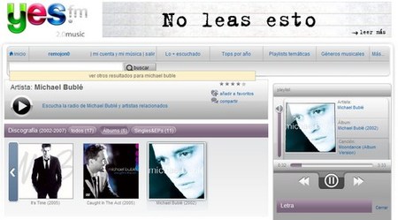Yes.fm música gratis en tu PC con cuenta premium