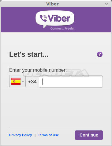Configuración inicial de Viber para Linux, paso 2