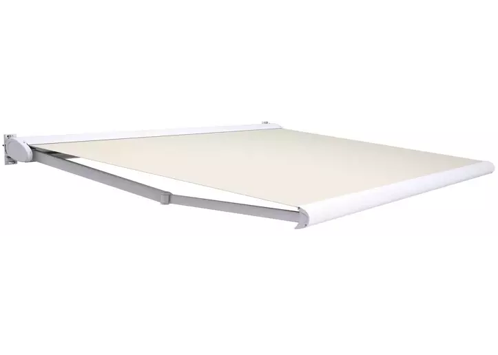 Toldo Ibiza brazos extensible motorizado con cofre blanco y tela geige 4x3m