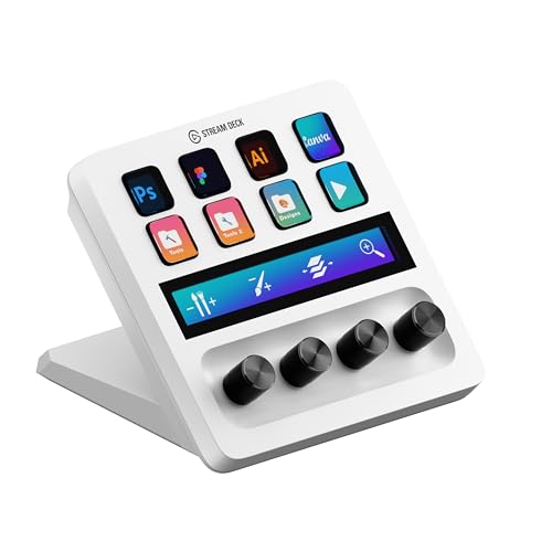 Elgato Stream Deck + White, mezclador de audio, controlador de directo y estudio para streaming, juegos, con banda táctil, diales, teclas LCD personalizables, funciona con Mac, PC