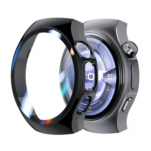 Rojeuinn 2 Piezas Funda para Huawei Watch 5 46mm Funda Protectora con Protector de Pantalla, PC Dura 360° Funda Protectora Ultrafina Antiarañazos Antipolvo -Transparente+Negro