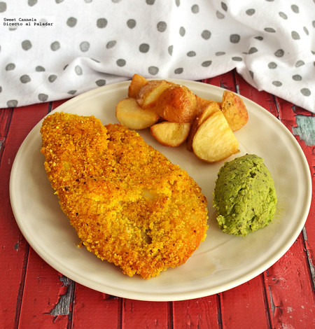 Pescado con cúrcuma y papas horneadas con vinagre y sal. Receta