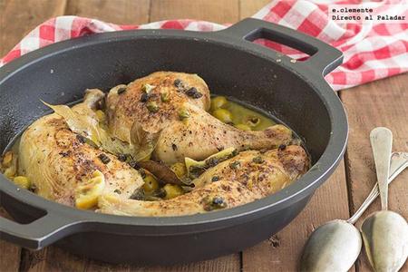 Pollo asado con aceitunas verdes y alcaparras. Receta