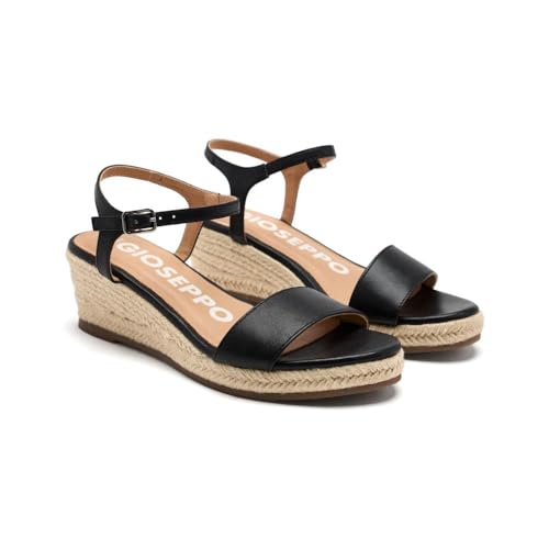 GIOSEPPO Sandalias DE Piel Negras con CUÑA DE Yute para Mujer YALAHA