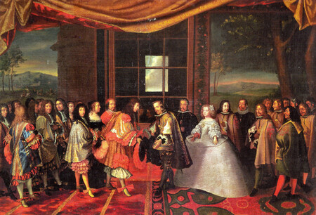 Encontro de Luís XIV e Filipe IV na Ilha dos Faisões em 1660 (pintura de Jacques Laumosnier)