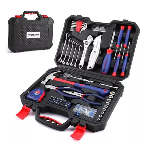 WORKPRO 160 Piezas Caja de Herramientas Básicas y Accesorios con Estuche de Almacenamiento, Maletin de Herramientas, para Bricolaje y Arreglos Diarios