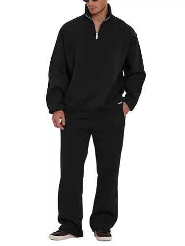 Redbridge Conjunto de chándal de dos piezas con jersey y pantalón con media cremallera, cómodo chándal para el tiempo libre, la vida cotidiana y el salón, Negro , S