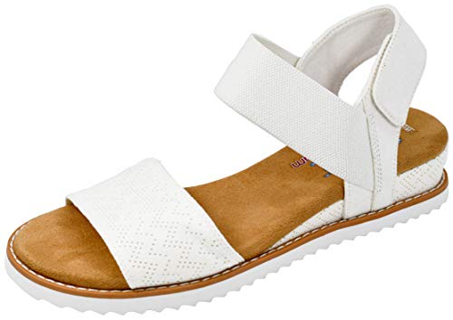 Skechers Desert Kiss-Stretch Quarter - Sandalias planas con correas para mujer, Blanco