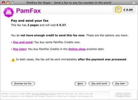 PamFax, enviar y recibir fax desde Skype