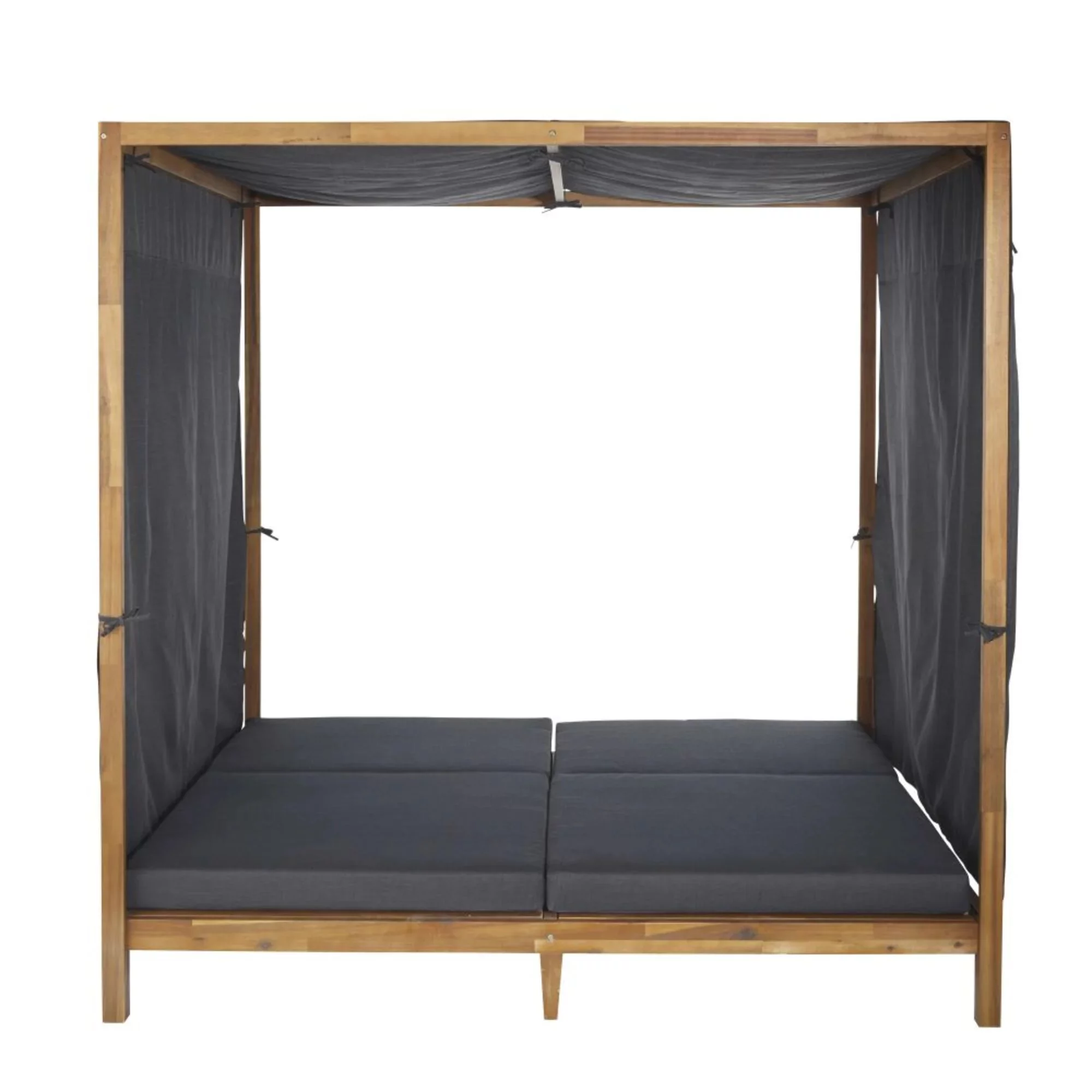 Tumbona doble de acacia maciza y tela gris antracita