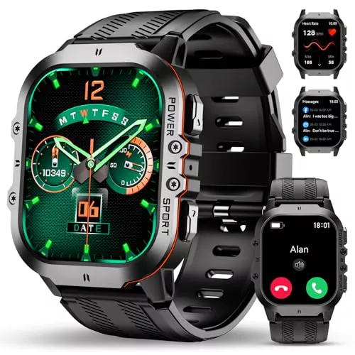 OUKITEL Reloj Inteligente Hombre Militar con Llamadas Bluetooth, Smartwatch Hombre Impermeable 5ATM con 120+ Deportivos, Relojes Digital Notificaciones de Mensajes/Oxímetro/Podómetro para Android/iOS