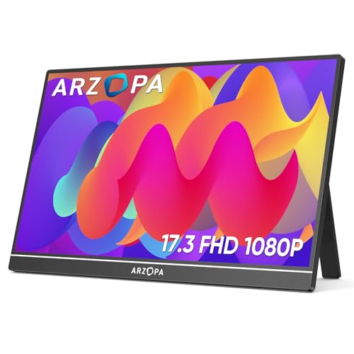 ARZOPA Monitor Portátil Grande de 17,3 Pulgadas, 1920 × 1080 FHD HDR IPS Kickstand Monitor para Computadora Portátil, HDMI USB C Segunda Pantalla Externa para PC/Mac/PS3/4/5/Xbox (A1M)