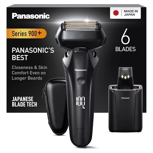 Panasonic Series 900+ ES-LS9A Afeitadora Eléctrica De 6 Hojas En Seco Y Húmedo Para Hombres, Afeitadora Eléctrica Con Sensor De Barba Sensible, Limpieza Automática Y Sistema De Carga