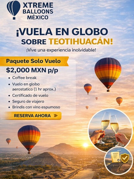 Cuánto cuesta volar en globo aerostático en Teotihuacán para una cita romántica este día de San Valentín
