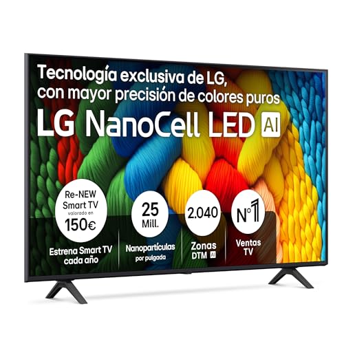 LG 55NANO80A6B - TV 55", 4K NanoCell, Smart TV, LED IA, WebOS 25, Procesador Potente e Inteligente, Super Upscaling, Dolby Digital Plus, Alexa/Google Assistant, Negro
