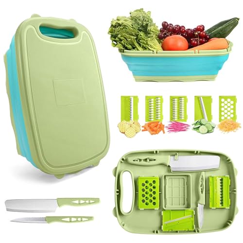 9 en 1 Tabla de Cortar Plegable Multifunción Con Cuchillos