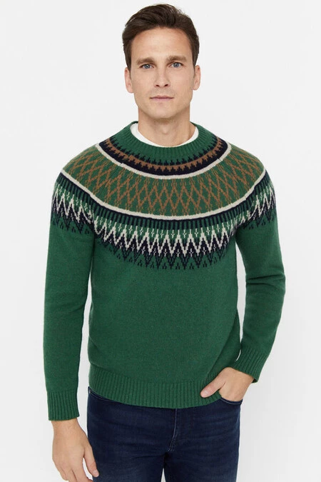 Jersey lana jacquard cuello redondo navidad