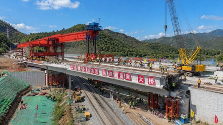 viaduto de 2.500 toneladas instalado na China