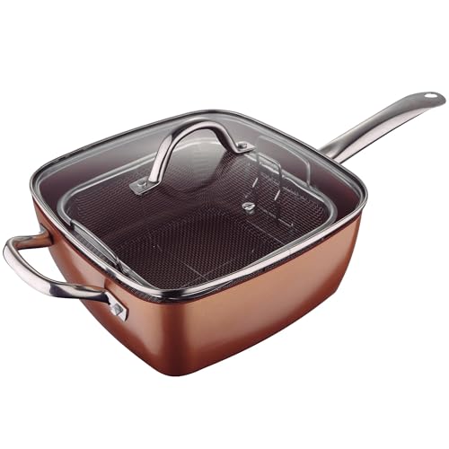 San Ignacio Optimum Copper | Sartén Antiadherente Cuadrada de 24 cm con Cesta de Freír 
