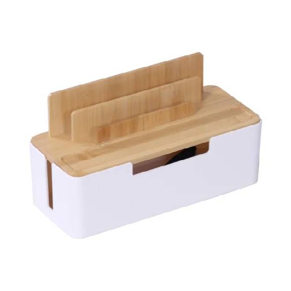 Caja para cables bambú con soporte móvil/tablet Relaxdays