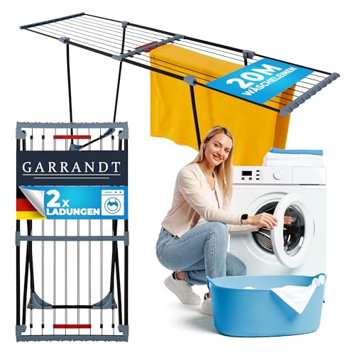 Garrandt Tendedero extensible de 20 m – Tendedero negro XXL con pinzas – Ahorro de espacio – Secador de pie para balcón, camping y hogar