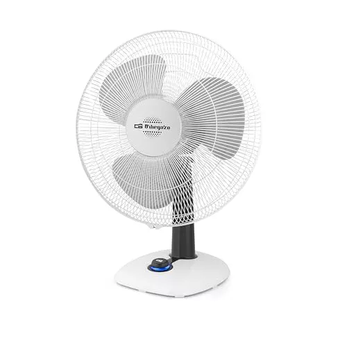 Orbegozo TF 0123 - Ventilador de sobremesa, movimiento oscilante, 2 velocidades de ventilacion, diámetro hélice 23 cm, asa, 25 W, piloto luminoso LED, blanco