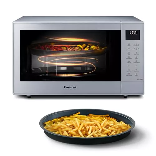 Panasonic NN-CT57RMEPG 27L 4-en-1 Microondas Combinado Inverter con Freidora de Aire, 1000W, 19 Programas Auto, Cocción Convección Grill, Diseño Compacto Ahorra Espacio, Plateado