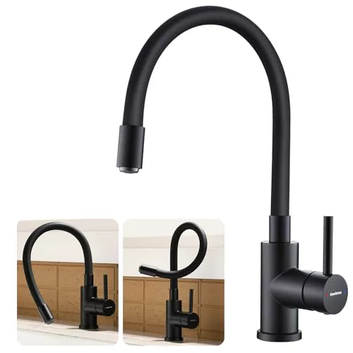 Grifo de Cocina Negro Cabezal Rociador Flexible, Extraíble Ahorrar Agua