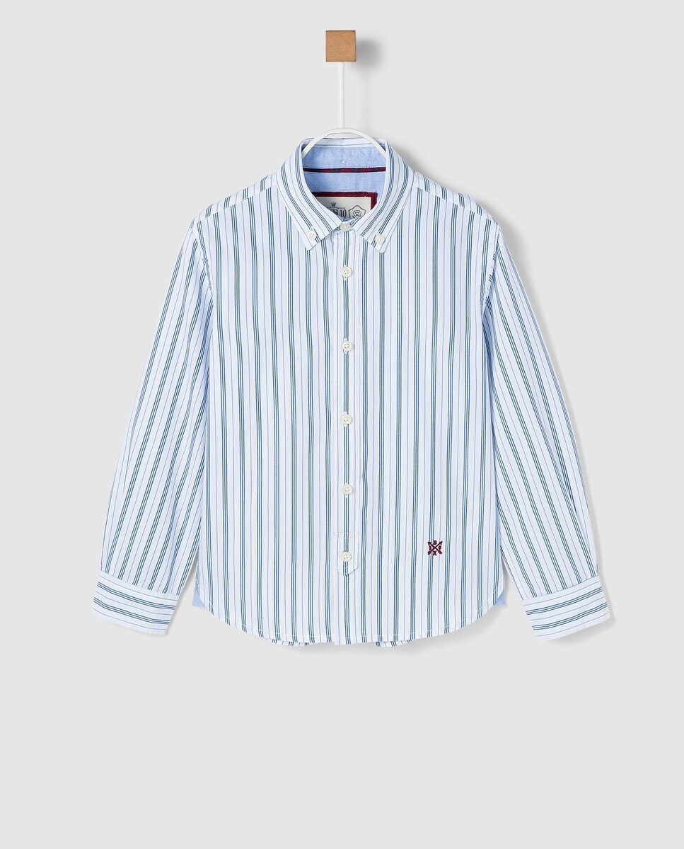 BASS 10
CAMISA DE NIÑO BLANCA CON RAYAS AZULES