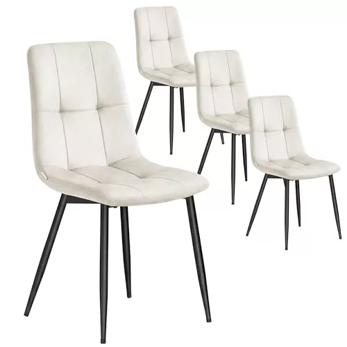 VASAGLE Sillas de Comedor de Terciopelo, Pies Ajustables, Juego de 4