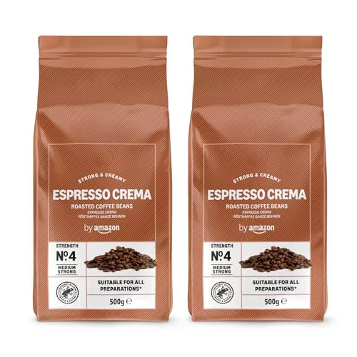by Amazon - Café en grano Natural Espresso crema, tueste claro,- Certificado Rainforest Alliance, 500 g (Paquete de 2)