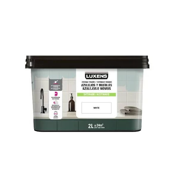Esmalte de interior multimateriales cocinas y baños LUXENS color blanco satinado 2L para azulejos de pared
