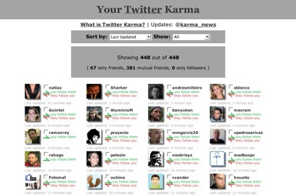 Twitter Karma, navegación por nuestra lista de seguidos y seguidores en Twitter