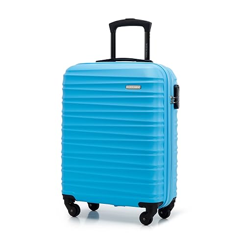 WITTCHEN Maleta Equipaje de Mano Equipaje de Cabina pequeña Trolley de Cabina ABS Carcasa rígida 4 Ruedas giratorias Cerradura de combinación asa telescópica Groove Line Azul Ryanair/Vueling/Iberia